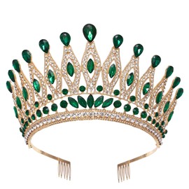 YIXIANGPING Tiaras and Crowns for Women,Wedding Tiara for Bride,Rhinestone Queen Crown,Crystal Costume Hair Accessories for Birthday Prom Crown with Combs(green