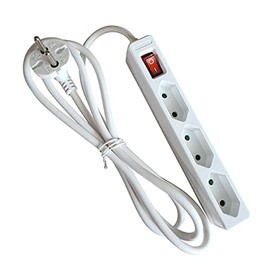 as - Schwabe 3-Way Power Strip White with Switch 230 V / 16 A - Euro Power Strip with 1.4 m Cable & Touch Protection - with Contour Plug - Multiple Socket Indoor - IP20, 11312