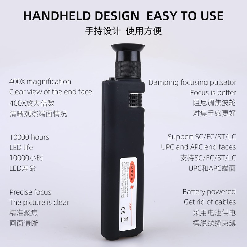 Fiber Optic Inspection Microscope 400x LED Illumination Handheld Anti Slip