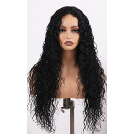 ManeMajesty 30 Inch Deep Wave Lace Front Wigs Human Hair Wear and Go Glueless Wigs Human Hair Pre Plucked Pre Cut T Part HD Lace Front Wig 180% Density Black Layered Wig
