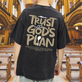 BINTEHGS God Christian T Shirts for Men Jesus Faith Shirt Acid Wash Oversized Tees Bible Verse Graphic Vintage Tshirt(Black,XL)