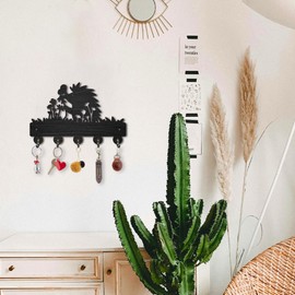 INFUNLY Entryway Key Hooks Wooden Key Hanger with Hedgehog and Butterfly Pattern Decorative Wall Shelf with 5 Hooks Wall Mounted Key Holder for Bags, Umbrella, Sunglasses, Wallet Easy Installation