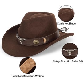 INOGIH Kids Western Cowboy Hat - Vintange BrownWide-Brim Felt Fedora Cowgirl Hat for 3-7 Years Boys Girls