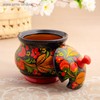 Hand-Painted Traditional Russian Khokhloma Sugar Bowl with Spoon, Multicolor