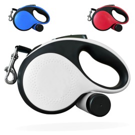 DOMOPRIMA Premium Roller Lead for Dogs 5 m Strap - Size M up to 25 kg and L up to 50 kg - Automatic Dog Lead with Waste Bag Holder - White, Blue, Lobster Red (White, M - 25 kg - 5 Metres)