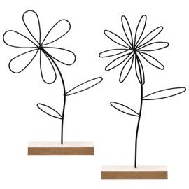 Neikafan Set of 2 Decorative Stands Flower Metal on Wooden Base 24 cm Metal Flowers Decoration Black Decoration for Table Decoration Spring Home Decoration Living Room Modern Standing Flowers