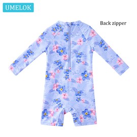 UMELOK Toddler Girls Swimwear Sets One Piece Rash Guard Swimsuit with Sun Hat (Purple,Red, Floral 18-24 months, 2 Years)