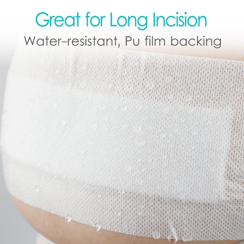 10 Pcs Water-Resistant C-Section 4"x12" Adhesive Island Bandage, Long Tummy
