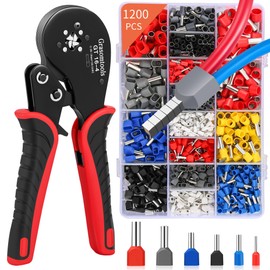 Grasomtools® Ferrules Crimping Tool Set, Double and Single Ferrule Connectors, GT16-4 Square Ratchet Jaw Wire Crimping Tool (0.08-16mm²) with 1200 Pieces Connector Sleeves