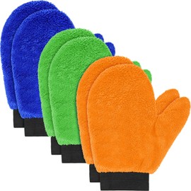 Teenyyou 6 Pcs Microfiber Dusting Mitt with Thumb Washable Reusable Household Cleaning Mitt Car Wash Gloves Terry Weave Dusting Gloves for Plant Car Wheel House Blinds Kitchen Pool Dust (Bright Color)