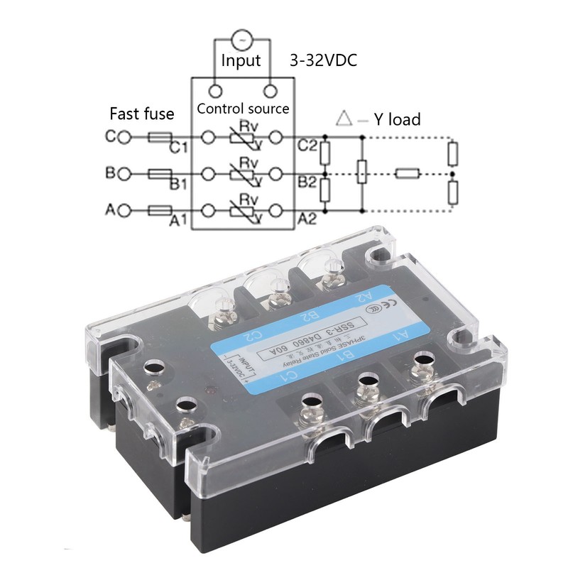 3 Phase Solid State Relay SSR-3 D4860 60A DC‑AC 480V