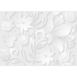 SIGNFORD Removable Wall Sticker/Wall Mural White Floral Flower Garden Tapestry Pattern Abstract Shapes Digital Art Minimalism Decorative Bohemian for Living Room, Bedroom, Office - 100"x144"