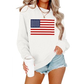 Lacozy Women'S USA Sweatshirt Casual Long Sleeve Tee Shirts Ladies Pullover American Flag Sweater Loose Tank Tops White