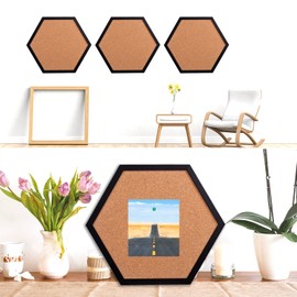 WAYHOUL Cork Bulletin Board for Walls, 1/2" Thick Hexagon Pin Board for Walls with Frame, Black Small Corkboard with 10 Push Pins and 10 Wood Clips, Tack Board for Home Office and School 2Pack