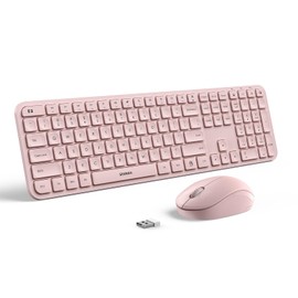 Wireless Keyboard and Mouse Combo - seenda Full Size 2.4G USB Wireless Keyboard Mouse Set, Quiet Cordless Computer Keyboard Mouse for Windows, Laptop, PC - Pink