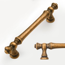 Amerdeco 6 Pack Antique Brass Cabinet Pulls 96mm Hole Center Cabinet Hardware Kitchen Cabinet Handles for Bathroom Drawer Pulls Dresser Pulls AM022