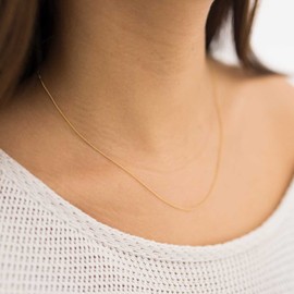 Materia 925 Silver Curb Chain, 1 mm – Women's Necklace, Gold-Plated #K69, in 40, 45, 50, 60, 70 cm, Gold-Plated Silver