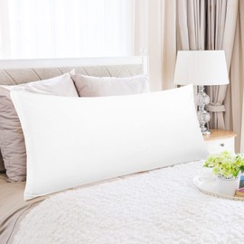 PiccoCasa Body Pillow Cover Egyptian Cotton Bolster Pillow Cases - 300 Thread Count Super Soft and Breathable Long Body Pillowcase with Zipper Closure White 20"x72"/ 6ft