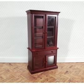 Town Square Miniatures Dollhouse Bookcase Display Cabinet Hutch with Doors Mahogany Finish 1:12 Scale