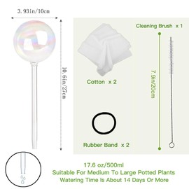 Vividaire 17 Oz 2 Weeks Glass Plant Watering Globes Large for Indoor Outdoor Potted Plants Self Watering Planter Insert Bulbs Water Plants While Away Vacation Devices (Iridescent Large 2-Pack)