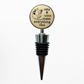 Cat Wine Stopper - Cats & Wine Make Everything Fine! 100% Food Grade Rubber Seal & Zinc Alloy, Laser Engraved in USA by a Small Business