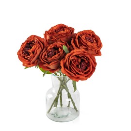 DuHouse 5Pcs Silk Roses Fake Burnt Orange Roses with Stems Real Touch Rose Artificial Flowers for Arrangement Wedding Party Home Decoration(Burnt Orange)