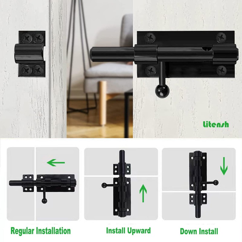 Litensh 200 Lockable Door Bolt Bolt with Padlock Hole, 304