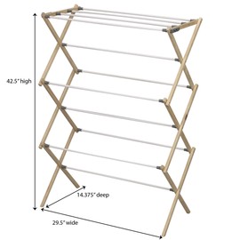 Household Essentials X-Frame Clothes Drying Rack, Stabile Wood Frame with Slanted Feet, Smooth Vinyl Wrapped Rods, 23.8 Feet of Hanging Space, Ready to Assemble, Flat Top, Natural