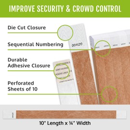 500 WristCo Mocha Tyvek Wristbands for Events - Comfortable Tear Resistant Paper Bracelets ID Wrist Bands for Concerts Festivals Admission Party Identification