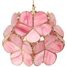 Bieye L10965 Flower Petals Tiffany Style Stained Glass Ceiling Pendant Light for Home Decor (Pink, 12" Cherry Blossom)