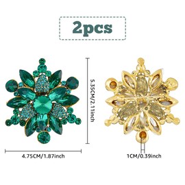 HOBBIESAY 2Pcs Rhinestone Flower Brooch Pin Emerald Gemstone Vintage Brooch Antique Gold Tones Austrian Crystal Rhinestone Flower Shape Brooch Pin Decorations for Parties