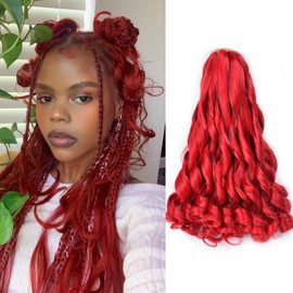 Red Braiding Hair 16 Inch 75g/Pack Prestretched Curly Crochet Hair with Curly Ends for Black Women Soft and Bouncy 8 Packs Loose Wave French Curl Braiding Hair Extensions (16 Inch,8 Packs,Red)