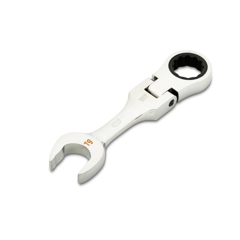 GEARWRENCH 19mm 90-Tooth 12 Point Stubby Flex Combination Ratcheting Wrench