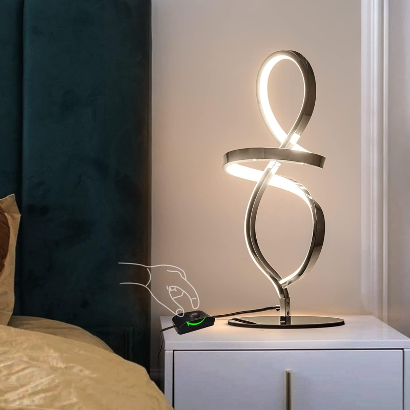 Mayful Modern Table Lamp with LED Spiral Design, Bedside Lamp