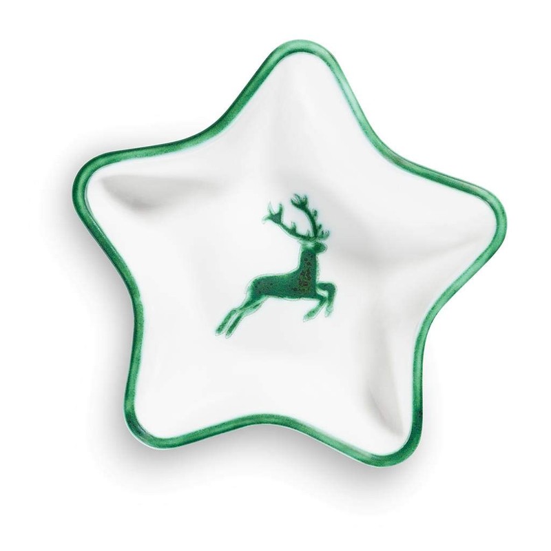 Gmundner Keramik Manufaktur 0324SAST14 Green Deer Star-Shaped Bowl 14 cm