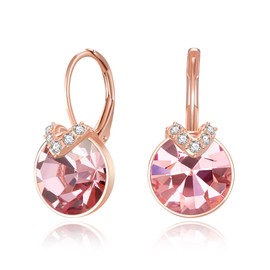 BriLove Elegant Birthstone Bella V Drop Earrings, Cubic Zirconia V-Shaped Circle Crystal Dangle Earring Studs for Women Hypoallergenic Jewellry Gift Mothers Day Pink Rose-Gold-Tone