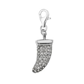 Quiges 3D Tooth Clip On Charm Pendant with Cubic Zirconia Silver Plated Women's Jewellery