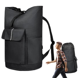 BeeGreen Black-Laundry-Bag-Backpack-Extra-Large-Heavy-Duty, 125L Portable Travel Laundry Backpack with Shoulder Straps & Extendable Clothes Hamper 3 Pockets for Dorm Apartment