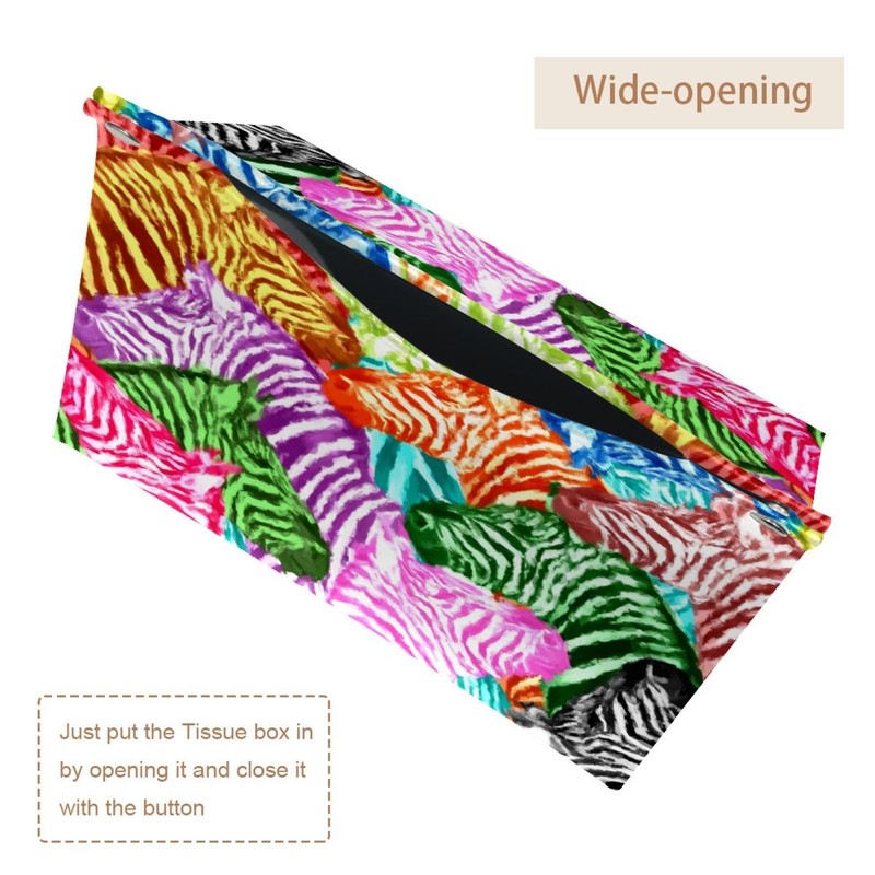 2 Pack Tissue Box Cover Holder, Rainbow Zebra Pattern Rectangle