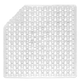 DOPROP Square Shower Mat Non Slip Anti Mould for Inside Shower 53x53cm PVC Bath Mats for Inside Shower Walk In Shower Tray with Suction Cups Drain Holes Machine Washable Safety Bathroom Mat,CLEAR