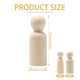 Sixfolo Wooden Peg Dolls 75mm 20 Pcs Natural Wooden People Figures Unfinished Wooden Peg People Blank Peg Dolls Male Female for Children DIY Painting and Craft Art Projects