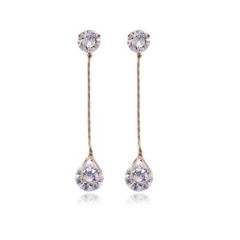 Long CZ Dangle Drop Earrings - 14k Rose Gold Plated Cubic Zirconia Crystal Rhinestone Simulated Diamond Chain Linear Earrings for Women Hypoallergenic Wedding Party Prom Earring