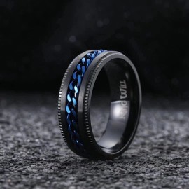 King Will Intertwine 8mm Spinner Ring Black & Blue Edge Serrated Stainless Steel Fidget Ring Anxiety Ring for Men 7.5