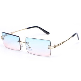 AXZ Classic Sunglasses Without Frame Rectangle Fashion Without Frame Square Candy Color UV400 Protection for Men and Women Blue Pink, Blue/Pink