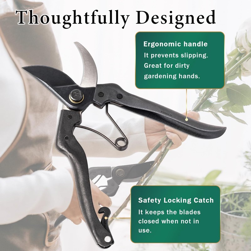 Wablade Japanese-Made Bypass Pruning Shears, Hand Pruner for Live Branches