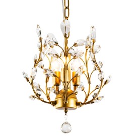 Ganeed Crystal Chandeliers,K9 Crystal Pendant Light with,3-Light Chandelier Lighting Fixtures,Ceiling Light for Living Room Bedroom Restaurant Hallway (Gold)