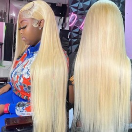 SUNKASA 24 Inch 613 Lace Front Wig Human Hair 200 Density Blonde Wig Human Hair 13X6 HD Transparent Straight Lace Front Wigs Human Hair Blonde Glueless Wig for Women Pre Plucked with Baby Hair