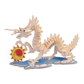 Puzzled 3D Puzzle Dragon Wood Craft Construction Model Kit, Fun Unique & Educational DIY Wooden Toy Assemble Model Unfinished Crafting Hobby Puzzle to Build & Paint for Decoration 62 Pieces Pack