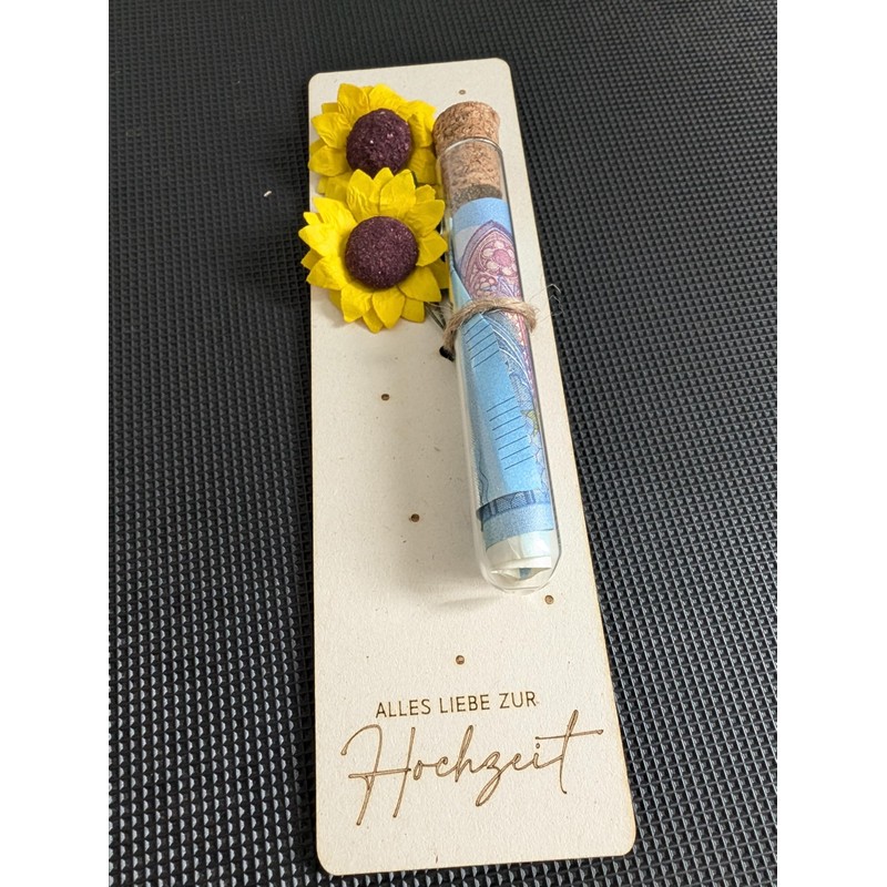 Hochzeitsgeschenk Reagenzglas Holz – Geldgeschenk Handmade Deutschland Rustikal Deko Sunflower