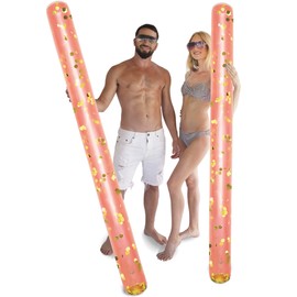 POZA 2 Pack Inflatable Pool Noodles - Premium Jumbo Pool Noodle Float, Luxurious Giant Pool Floats Set, Sparkle Gold Confetti Pool Float for Swimming Pool, Beach, River and Lake, 74 Inches - Rose Gold